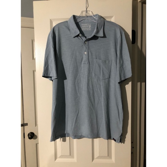 Faherty Sunwashed Polo Shirt Mens Size L Blue Short Sleeve Organic Cotton - Picture 1 of 8